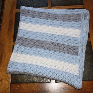 Crochet Knit Baby Boy Afghan Blanket 35 x 42" Like New